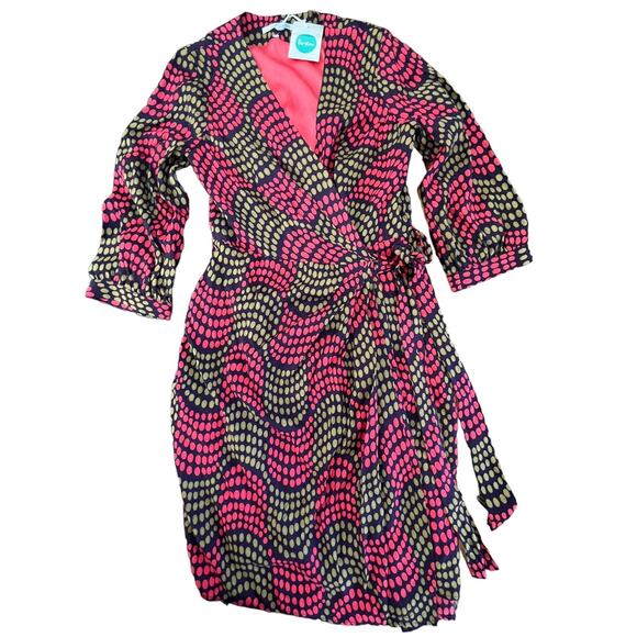 Boden Geometric Dot Silk Blend Wrap Dress | Size 6 R, Brown Coral Olive, WH303 - Picture 2 of 12